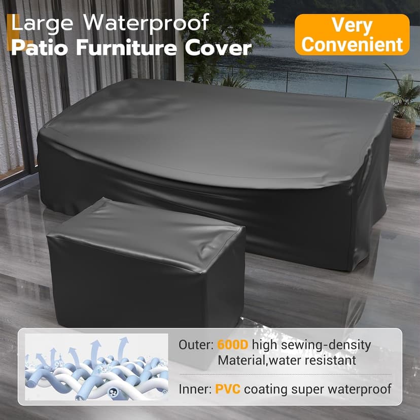 UDPATIO Patio Furniture Set with Fire Pit Table, 8 Piece Outdoor Sectional Modular Sofa, Wicker Outdoor Furniture Conversation Sets with Waterproof Cover for Backyard Deck (Brown/Navy Bule)