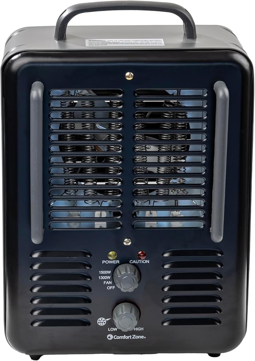 Comfort Zone Electric Portable Milkhouse Style Utility Space Heater with Adjustable Thermostat, Overheat Protection, and Safety Tip-Over Switch, Ideal for Garage or Greenhouse, 1,500W, CZ798BK