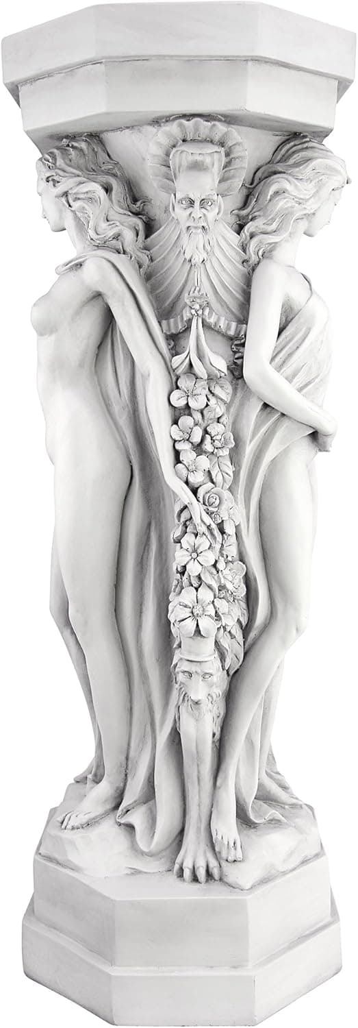 Design Toscano Column of Maenads Women Indoor/Outdoor Sculptural Display Pedestal Plant Stand, 28 inches tall, Cast Stone Resin, Antique Stone Finish