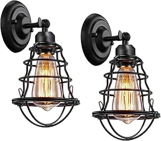 Asnxcju Industrial Wall Sconces Set of Two, Farmhouse Wall Sconce, Vintage Wire Cage Wall Lighting Sconce, Black Wall Lamp Fixture for Bedroom, Headboard, Porch