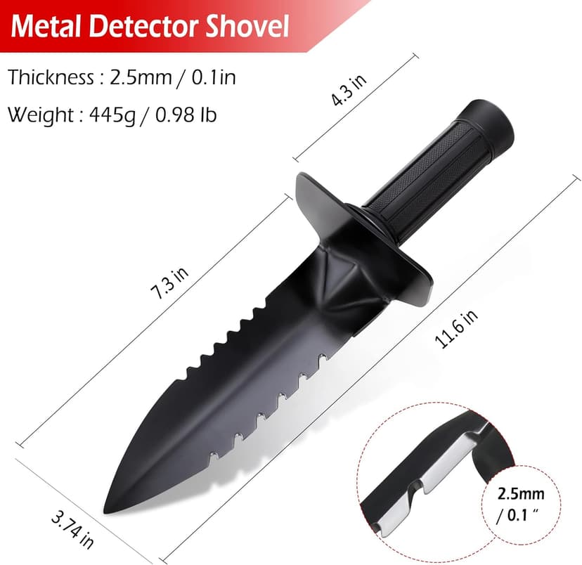 Metal Detector Shovel, LRLXE Sturdy Heavy Duty Double Serrated Edge Digger, Metal Detecting Digging Tool with Sheath for Metal Detection Digging, Garden Accessories for Planting, for Belt Mount