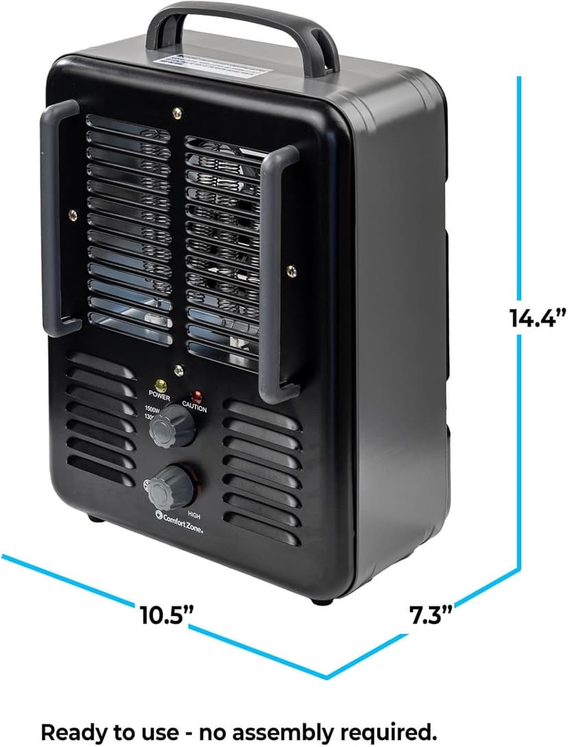 Comfort Zone Electric Portable Milkhouse Style Utility Space Heater with Adjustable Thermostat, Overheat Protection, and Safety Tip-Over Switch, Ideal for Garage or Greenhouse, 1,500W, CZ798BK