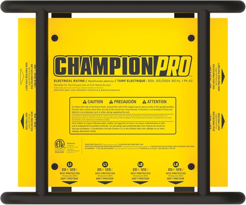 Champion Power Equipment Pro Grade OSHA Compliant Power Distribution Box, 50-Amp Twist Lock Inlet, Six 120V GFCI Duplexes, One 120/240V 30A Locking Outlet, 30A and 50A RV Adapters