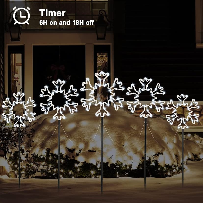Snowflakes Christmas Pathway Lights Outdoor, 10 Large Snowflakes Christmas Decorations Outdoor Yard, Pathway Marker Stake Lights for Patio Ground Path Sidewalk Walkway Driveway