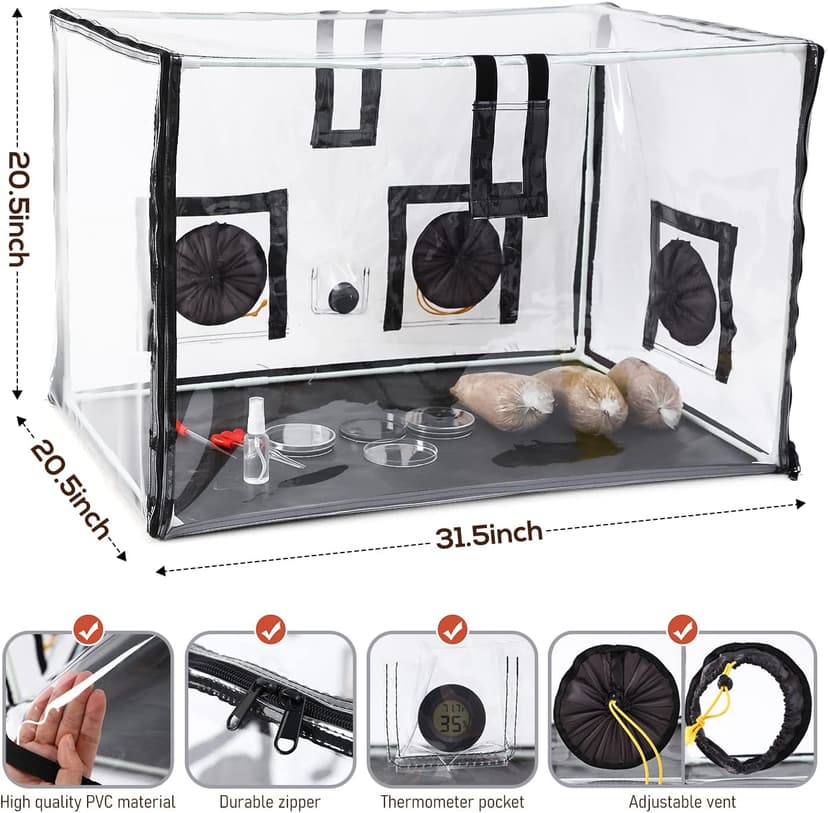 Large Still Air Box Mushroom Mycology Fume Hood Propagation StationsGrow Kit Mushroom Grow Bags Your Monotub Kit Mushroom Planting BagTent for Spores Horticulture Supplies （31.5 * 20.5 * 20.5inch）