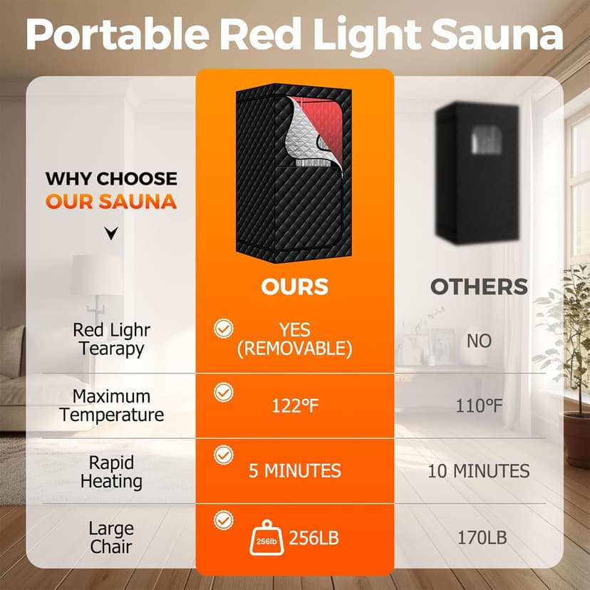 Steam Sauna with Red Light Therapy Lamp, Portable Infrared Saunas Tent with 3L Steamer, Personal Heat Box with Remote Control & Large Folding Chair, Indoor Sauna Spa for Relaxation & Detox