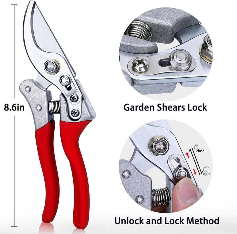 Kynup Pruning Shears, Gardening Pruners Scissors, Professional Bypass Hand Shears Heavy Duty, Pruners for Gardening, Garden Clippers, Hedge Shears, Garden Tools(Red)