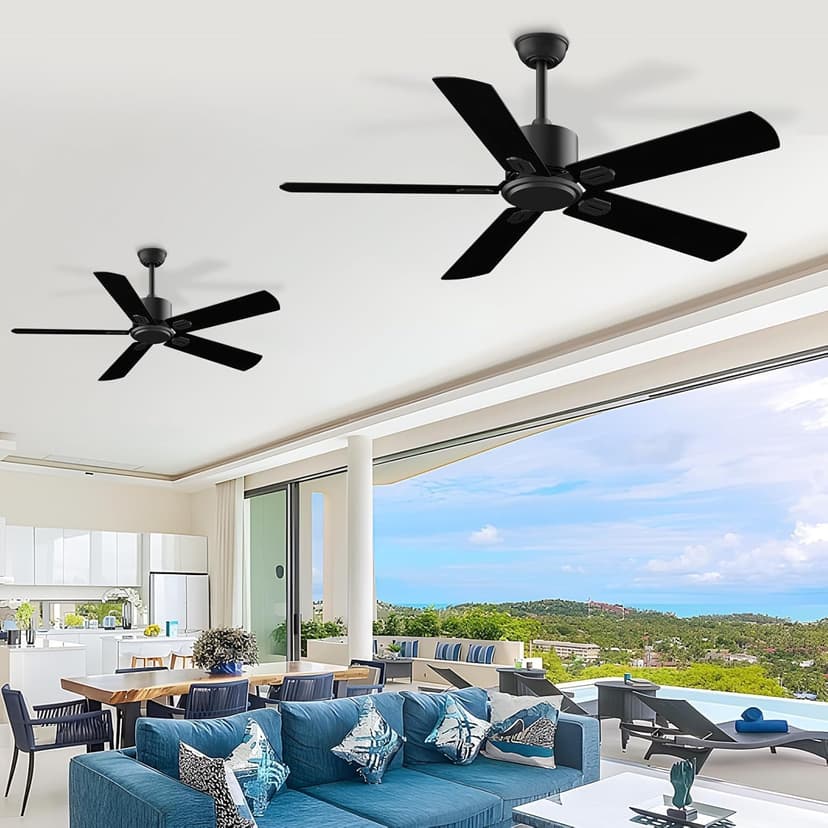 52 Inch Ceiling Fan No Light - Outdoor Indoor Flush Mount Low Profile DC Motor Fan with Remote, 5 Blades Reversible Silent Fan for Patio, Bedroom, Living Room, Garage