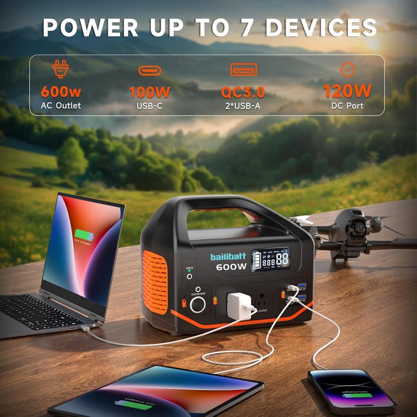 Portable Power Station 600W,293Wh Portable Generator for Home Use, Quiet Generator for Camping Travel Emergency CPAP Survival Backup Outdoor Apartment,100W PD & 110V Pure Sine Wave AC Outlet