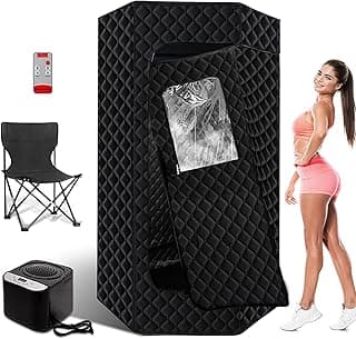 PEEKO Portable Sauna for Home, Full Size Personal XL 6'3'' Hexagon Steam Sauna Tent Sauna Box with 3L 1200W Steamer, Pocketed Foldable Chair, Customized Sweat Mat and Remote Control