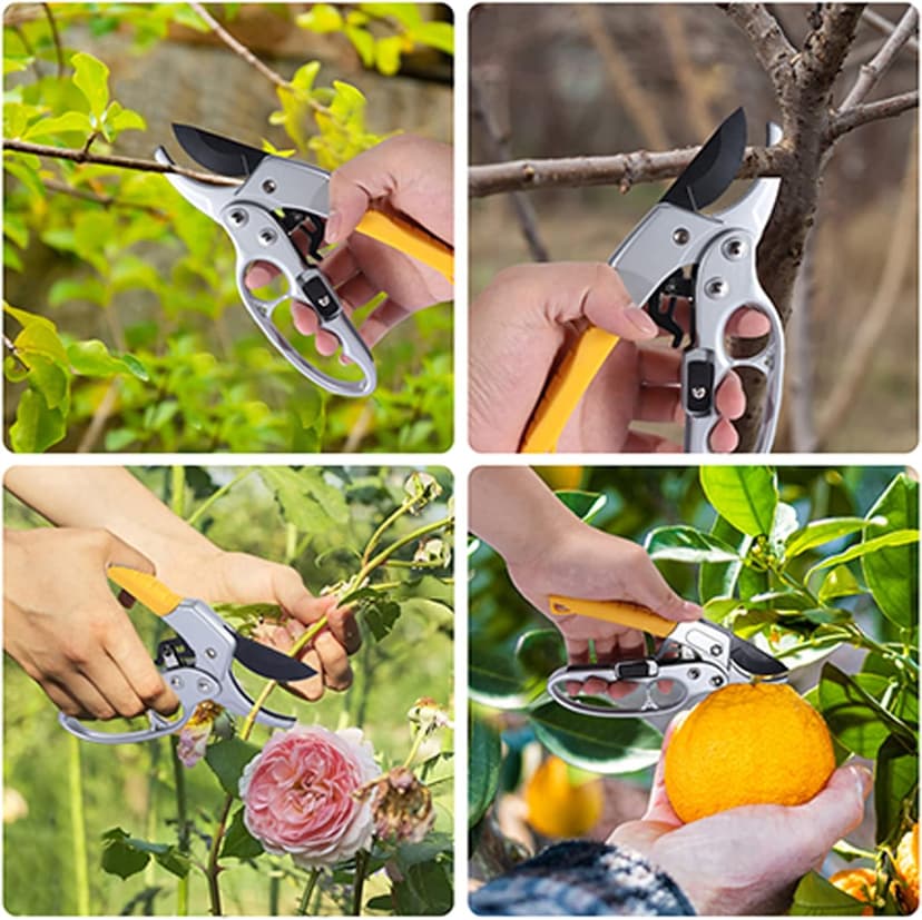 Germany Pruning Shears, Arthritis Weak Hand Snips, Work 3 Times Easier, 1-Inch Cut Capacity Garden Clippers, Ergonomic handle, Rust resistant, high strength steel, Sharp