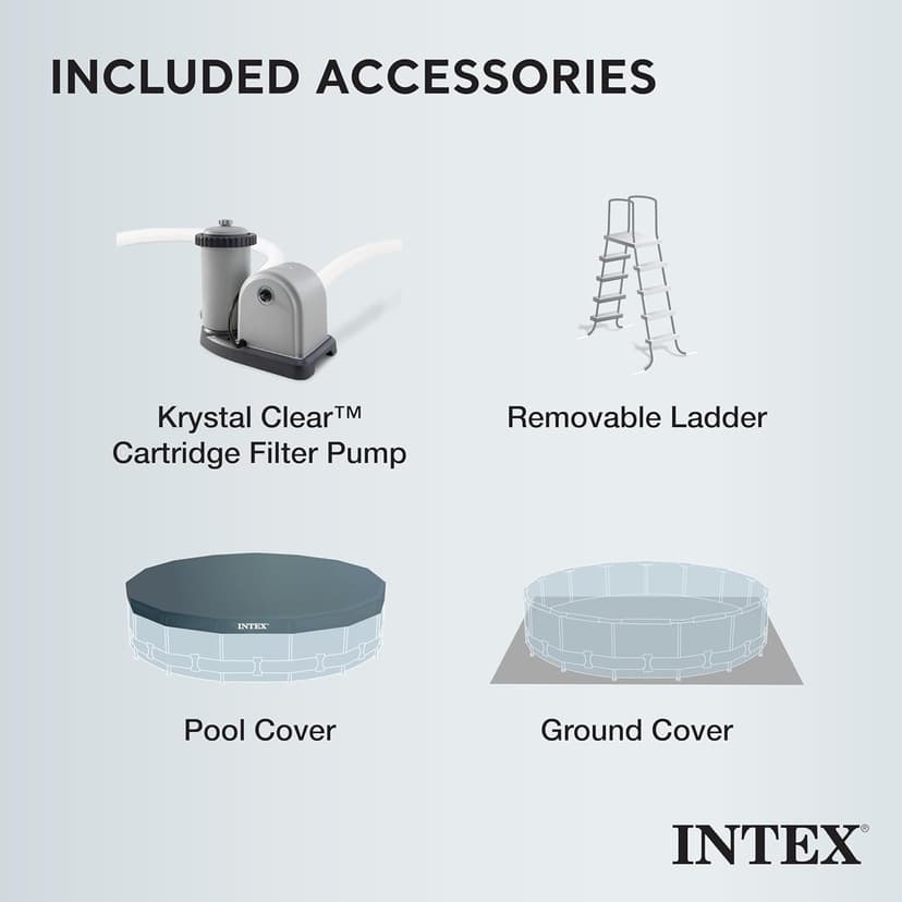 Intex 26731EH Prism Frame Premium Above Ground Swimming Pool Set: 18ft x 48in – Includes 1500 GPH Cartridge Filter Pump – Removable Ladder – Pool Cover – Ground Cloth