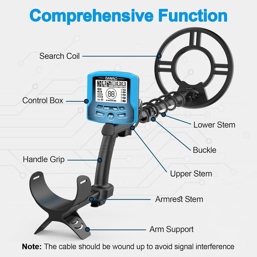 OMMO Metal Detector for Adults With Adjustable Stem, 5 Detection Modes, Higher Accuracy Gold Detector, IP68 Waterproof Coil for Detecting Treasure
