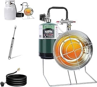 15,000 BUT Multi-Use Portable Propane Heater/Cooker, Outdoor Gas Heater with 8 FT Hose Piezo Ignitor Tip-over Protection Propane Heater for Garage, Patio, Camping, Hunting, Ice Fishing