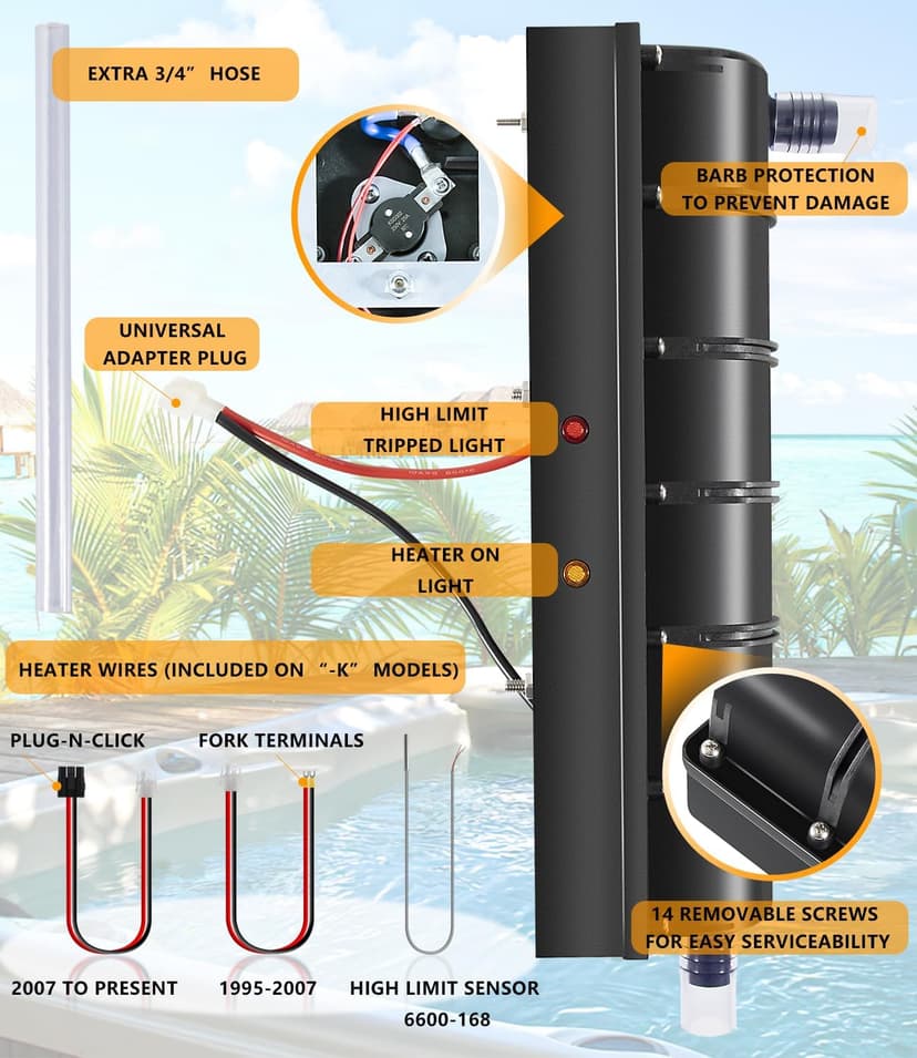 Smart Low-Flow Heater Replacement for Sundance/Jacuzzi Spa Hot Tub 6500-310/6500-301 5.5kW 240V 60HZ Black