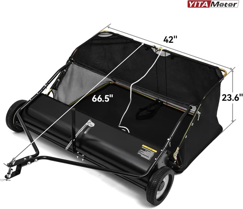 YITAMOTOR 42" Tow Behind Lawn Sweeper Leaf Collector Pull Behind Grass Sweeper Large Hopper Black
