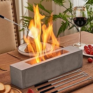 Poofzy Table Top Firepit, Indoor Fire Pit Tabletop Concrete, Portable Ethanol Tabletop Fireplace Outdoor for Patio Home Decor Housewarming 14.9x3.3x3.3 in (Gray)