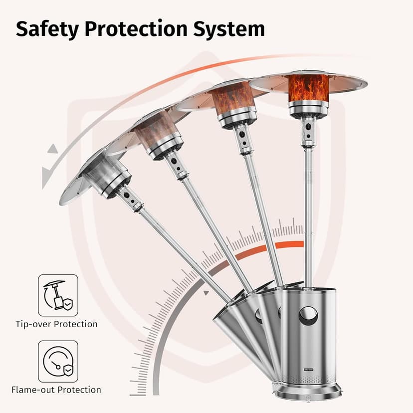 EAST OAK Anti-rust 50,000 BTU Patio Heater for Outdoor Use With Double-Layer Stainless Steel Burner, Round Table Design and Wheels, Outdoor Patio Heater for Home and Commercial, Stainless Steel