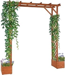 VINGLI Wooden Garden Arbor with Planter, Wedding Arch for Ceremony, Wood Garden Arbour Trellis for Plant Climbing, Pergola for Garden Backyard, Lawn, Outdoor