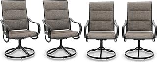 PHI VILLA Swivel Outdoor Chairs Set of 4, All Weather Mesh Fabric Patio Dining Chair with Padded Textilene & E-Coating Metal Frame for Deck Lawn Garden
