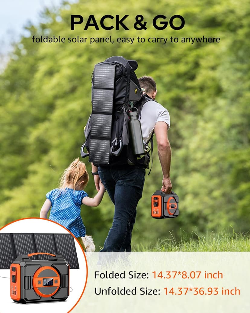 Solar Powered Generator 300W Rated, Portable Sola Generator Power Station with Solar Panels 40W Included, 220Wh Sola Power Bank with AC Outlet 110V Pure Sine Wave for Home Use Camping Outdoor
