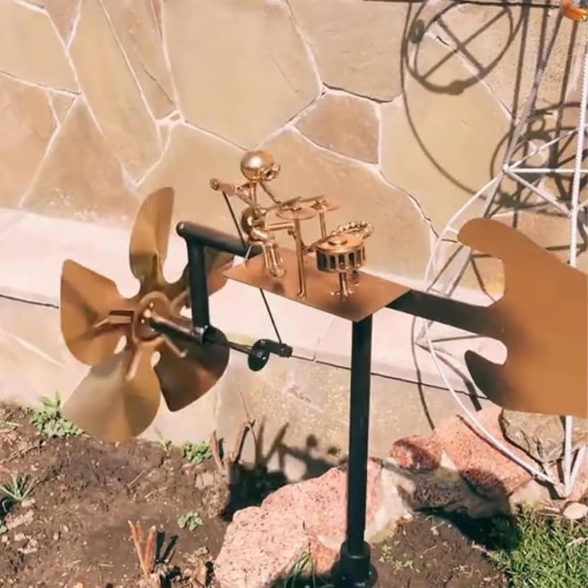 Handmade Metal Drummer Windmill – 2025 Rockin Percussionist Figurine, Wind-Powered Kinetic Sculpture, Garden Wind Spinner for Yard, Lawn, Patio Decoration (Golden)
