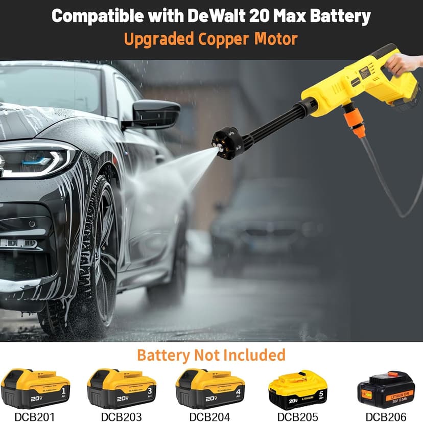 Cordless Pressure Washer for DeWalt 20V Max Battery, Portable Cordless Power Washer 1000PSI, Handheld Car Pressure Washer with 6-in-1 Nozzle for Patio Car Floor Fence Deck Indoor(Tool Only)