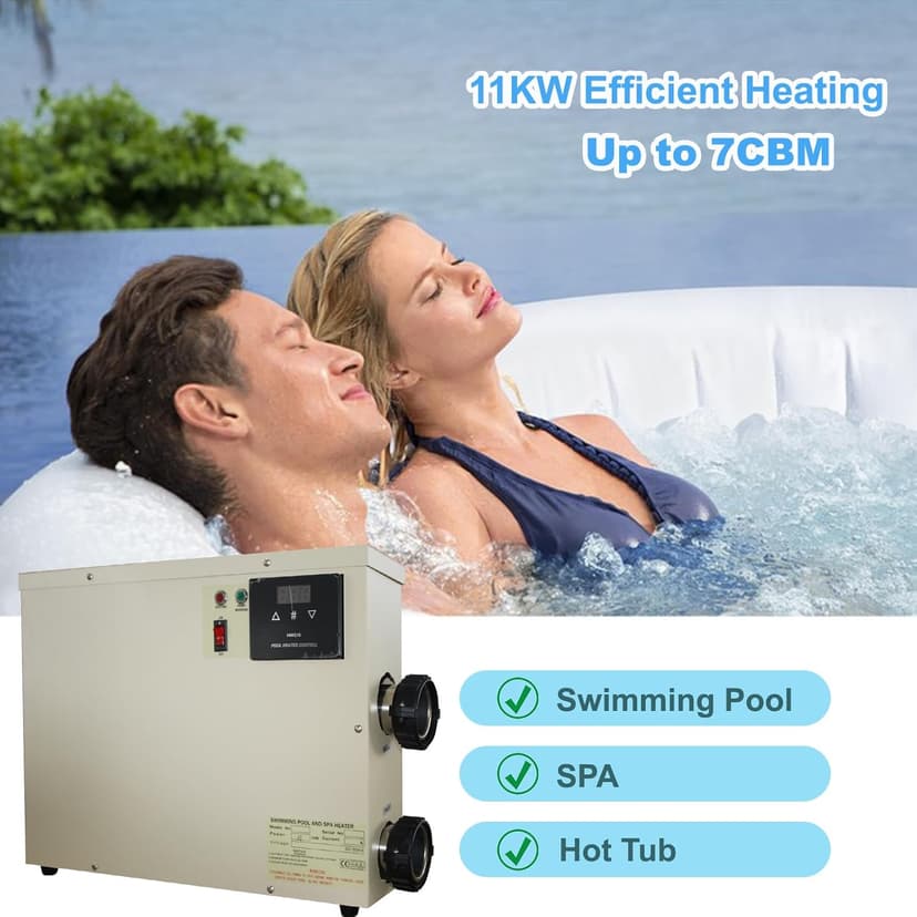 Pool Heater-11KW 220V Upgrade Thermostat Electric Swimming Pool Heater,Digital Touch Display Energy Efficient Pool Water Heater for Spas, Bathtubs and Above Ground in-Ground Pools. (Upgrade 220 11KW)