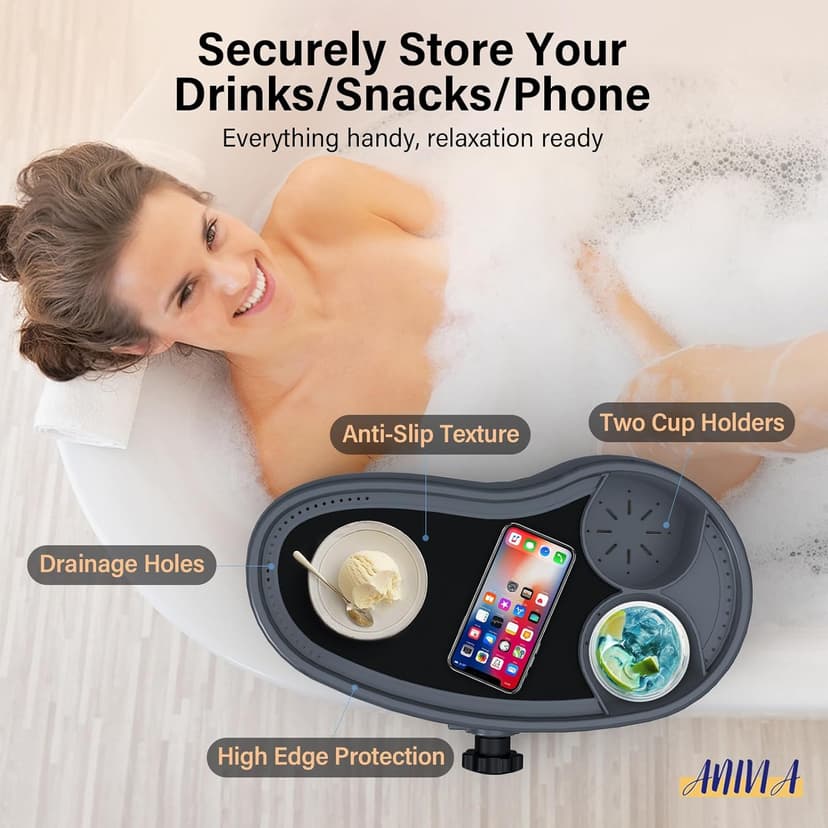 Anivia Adjustable Hot Tub Table Tray with 2 Cup Holders, Nonslip Trays, Clamps to Side of Aboveground Bathtub/Spa with Wall Thickness of 2.5'' to 7.5''