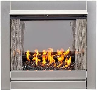 Duluth Forge Ventless Stainless Outdoor Gas Fireplace Insert with Reflective Black Glass Media - 24,000 BTU, Manual Control - Model# DF450SS-G-RBLK