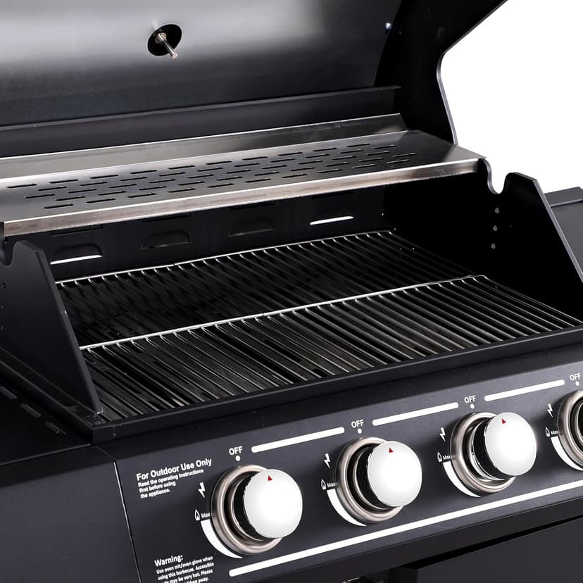 4-Burners Propane Gas Grill with Side Burner, 50,000 BTU Outdoor BBQ Grill, Cast Iron Cooking Grate with Wheels for Outdoor Patio Garden