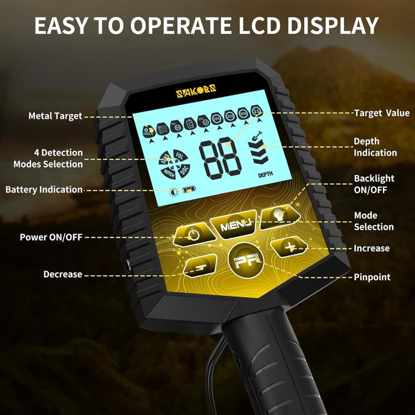 SAKOBS Metal Detector for Adults Professional – Higher Accuracy 9 Types of Metal Target Detection, 11" Waterproof Double-D Coil, New Upgraded DSP Chip and LCD Display （12.8" Detection Depth）