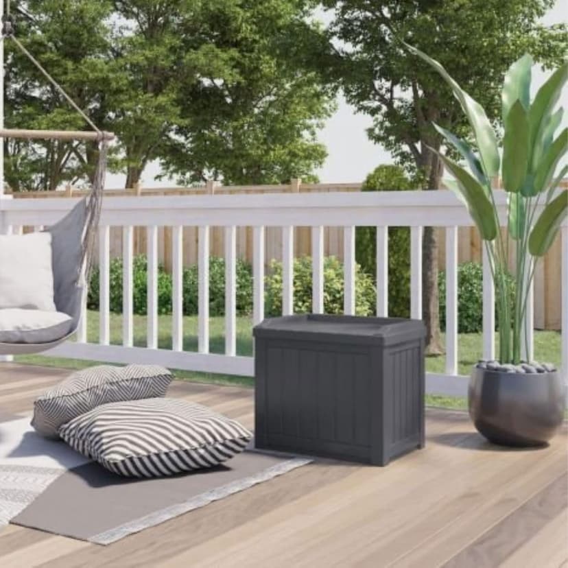 Suncast Small Deck Box Storage w/Bench Seat for Indoor & Outdoor Use, 22 Gal., Cyberspace