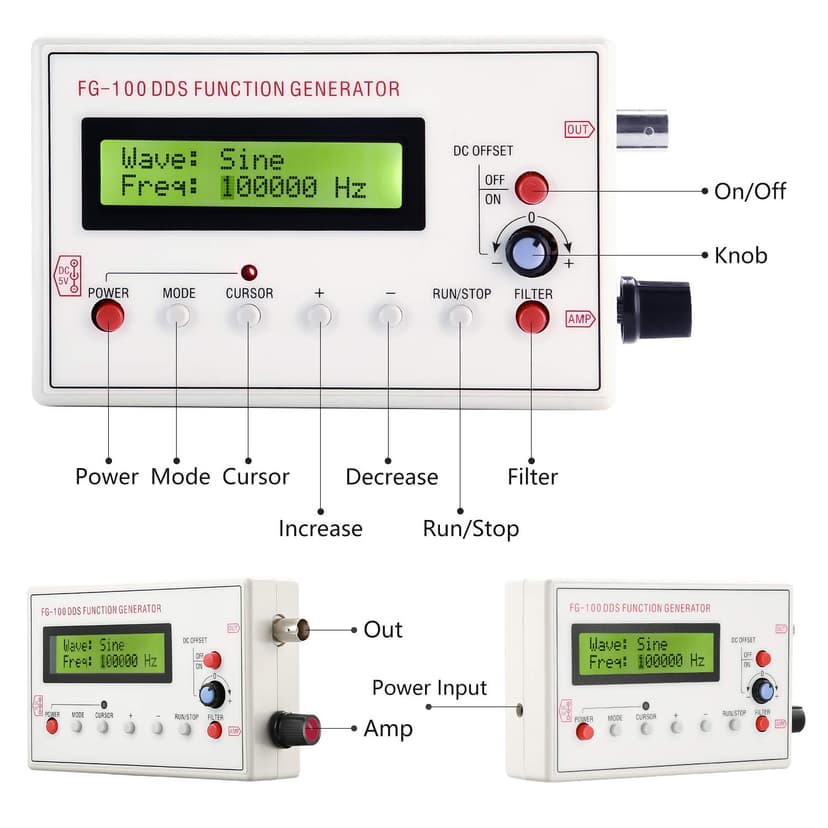 1HZ-500KHZ DDS Functional Signal Generator, Seesii DDS Function Low Frequency Signal Generator Sine/Triangle/Square/Sawtooth Waveform