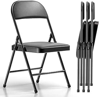 Nazhura 4 Pack Folding Chairs with Padded Cushion and Back, Khaki Metal Chairs with Comfortable Cushion and Durable Steel Frame for Home and Office, for Indoor and Outdoor Events (Black, 4 Pack)