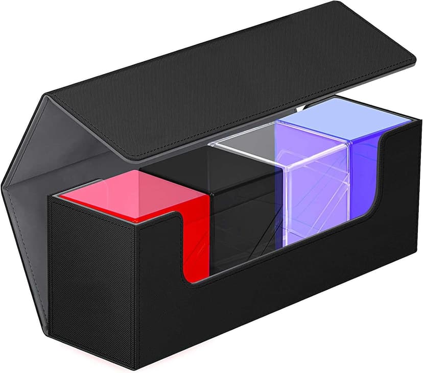 KKU Card Deck Boxes with 4 Pack Acylic Card Cases, Magnetic Closure Trading Card Deck Storage Box Fits 800+ Sleeved Cards Sport Cards