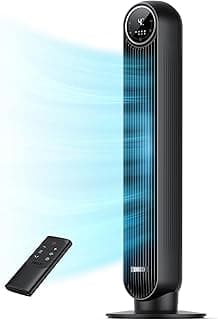 Dreo Tower Fan for Bedroom, 25ft/s Velocity 28dB Quiet Floor Fan, 90° Oscillating Fans for Indoors with 4 Speeds, 4 Modes, 8H Timer, Bladeless Standing Fan, Black, Nomad One (DR-HTF007)