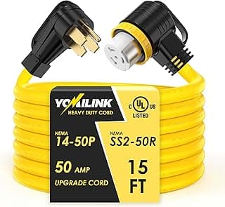 15 Feet 50 Amp RV/Generator Cord, UL Listed, Locking Connector, NEMA 14-50P to SS2-50R Twist Locking, Newly Designed 90°Grip Handle, 6/3+8/1 Gauge STW Wire