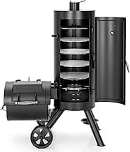 Captiva Designs Charcoal Vertical Smoker Grill and Offset Smoker Grill Combo, Extra Large Outdoor Barrel BBQ Meat Smoker Grill with 5 Removable Smoking Grates & Built-in Hooks for Various Meat Foods
