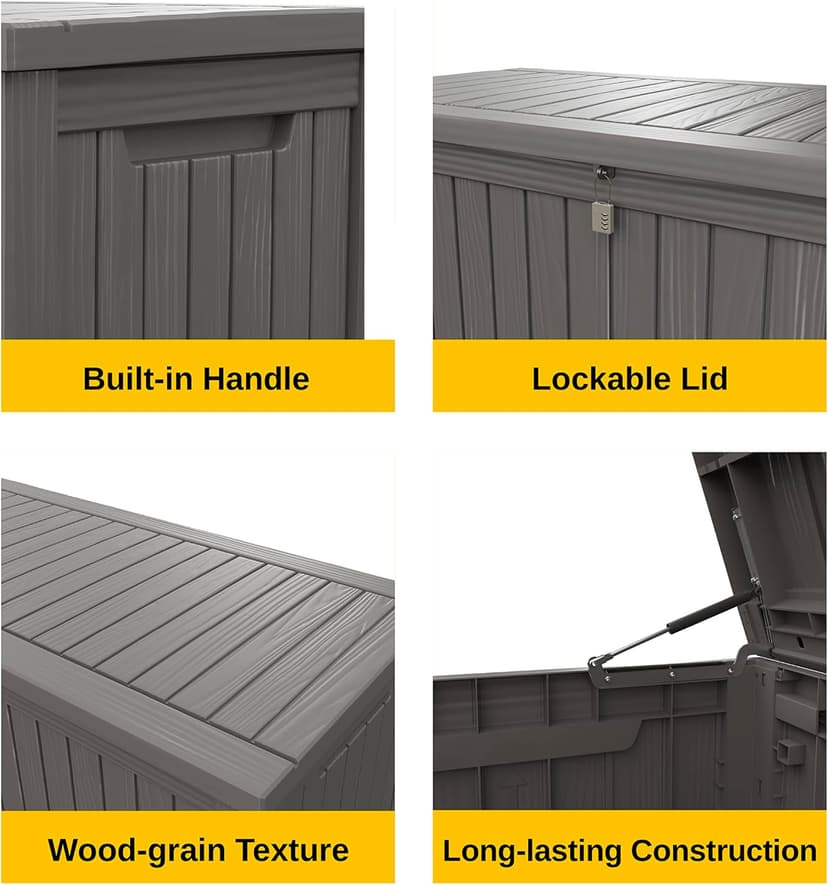 EAST OAK Outdoor Storage Box, 180 Gallon Deck Box, Large Resin Storage Bin for Patio Cushions, Gardening Tools, Lockable, Waterproof and UV Resistant, Grey