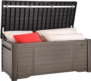 YITAHOME 120 Gallon Large Outdoor Storage Deck Box, Waterproof Cushion Storage Bench with Lockable Lid for Patio, Pool Supplies, Garden Tools, Resin, Dark Brown