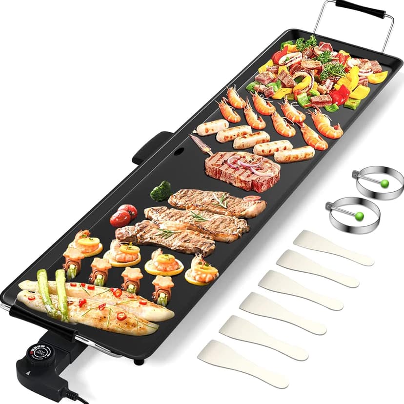 ARLIME Electric Griddle, 35" Teppanyaki Grill w/Extra Large Tabletop, Portable BBQ Grill Electric with Drip Pan & Adjustable Temperature, Long Griddle for Party, Home, Camping, Cooking