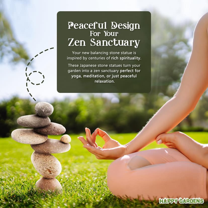 Happy Gardens Zen Stacked Rocks Sculpture | Cairn Statue Balancing Rock Stone Decor for Japanese Garden | Stacking Pebbles