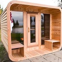 Customize Luxury Outdoor Sauna 6-10 Person, Canadian Hemlock, Red Cedar Sauna, Porch Option, Glass Window Option, Wood Burning Stove or Harvia Heater with Rocks, Extra Large Backyard Saunas (0-195 °F)