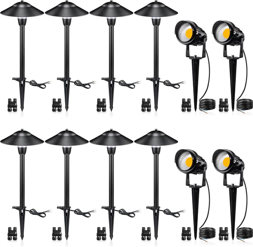 SUNVIE LED Landscape Lights 12V Aluminum Low Voltage Pathway Lights with Stake, Waterproof for Walkway Yard Garden, 12 Pack with Connectors