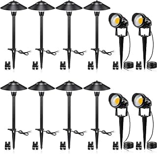 SUNVIE LED Landscape Lights 12V Aluminum Low Voltage Pathway Lights with Stake, Waterproof for Walkway Yard Garden, 12 Pack with Connectors
