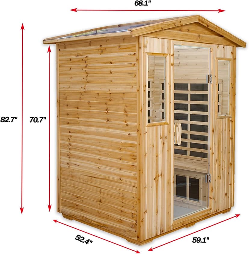 Outdoor Infrared Sauna 4 Person Far Infrared Saunas Low EMF Sauna Room for Home, 2050watt Canadian Hemlock Wooden Large Sauna with Blue-Tooth, 2 LCD Control, 4 Chromo Therapy Lighting