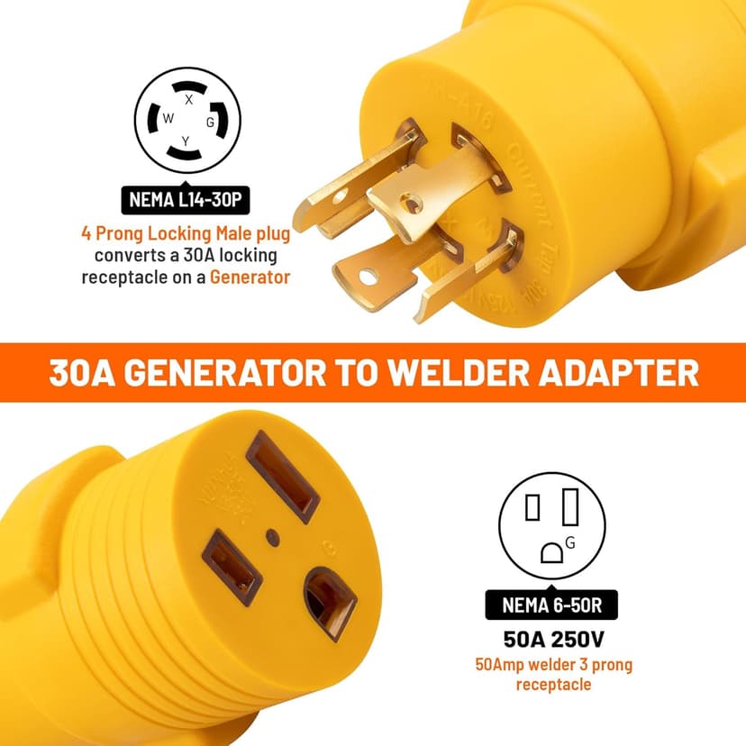 MECMO NEMA L14-30P to 6-50R Generator to Welder Adapter Plug, 30 Amp to 50 Amp Twist Locking Generator 4 Prong Male Plug to 3 Prong 240V Welder Outlet for Welder Welding Generator Adaptor Connector