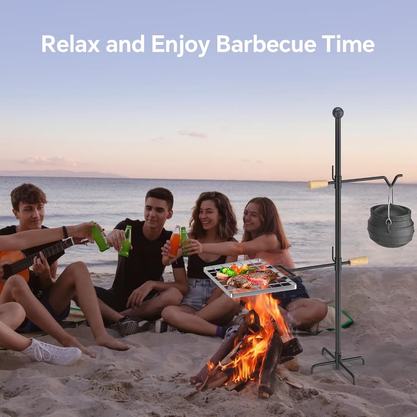 Mr IRONSTONE Campfire Grill Grate: Fire Pit Grill Grate with Swivel Handle, Campfire Cooking Equipment with Heavy Duty Steel, Over Fire Camp Grill For Outdoor Barbecue Camping and Cooking, Black