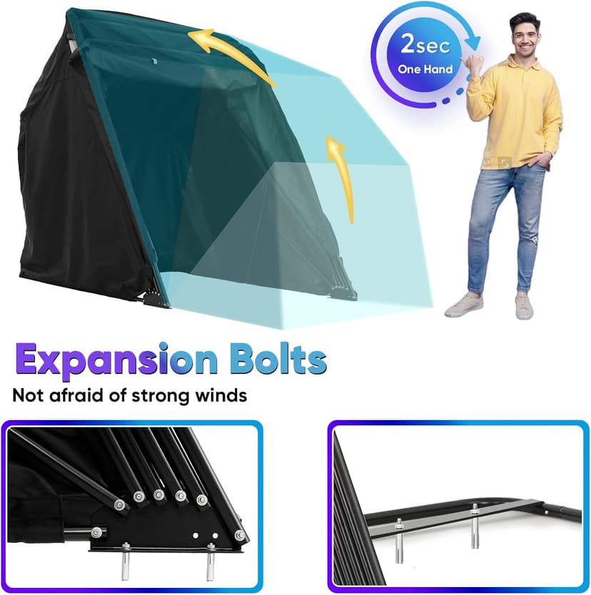 Quictent 136"x 54" Motorcycle Storage Shelter with Code Lock & Carry Bag Heavy Duty Vehicle Shed Cover Garage Tent with 2 Roll-Up Side Windows - Black
